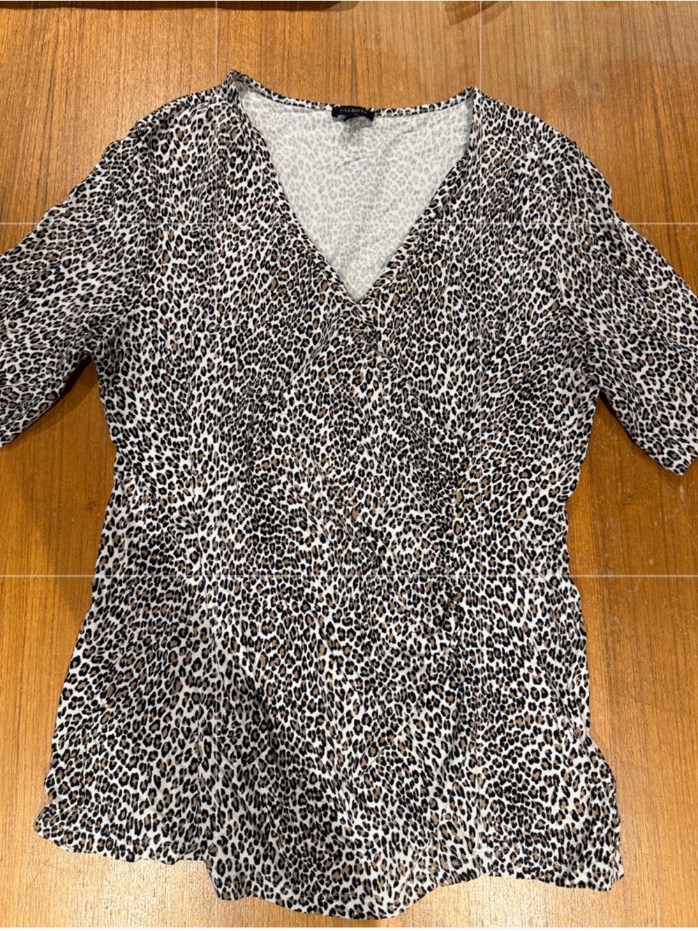 Talbots Leopard Print V-Neck Blouse - Black & White